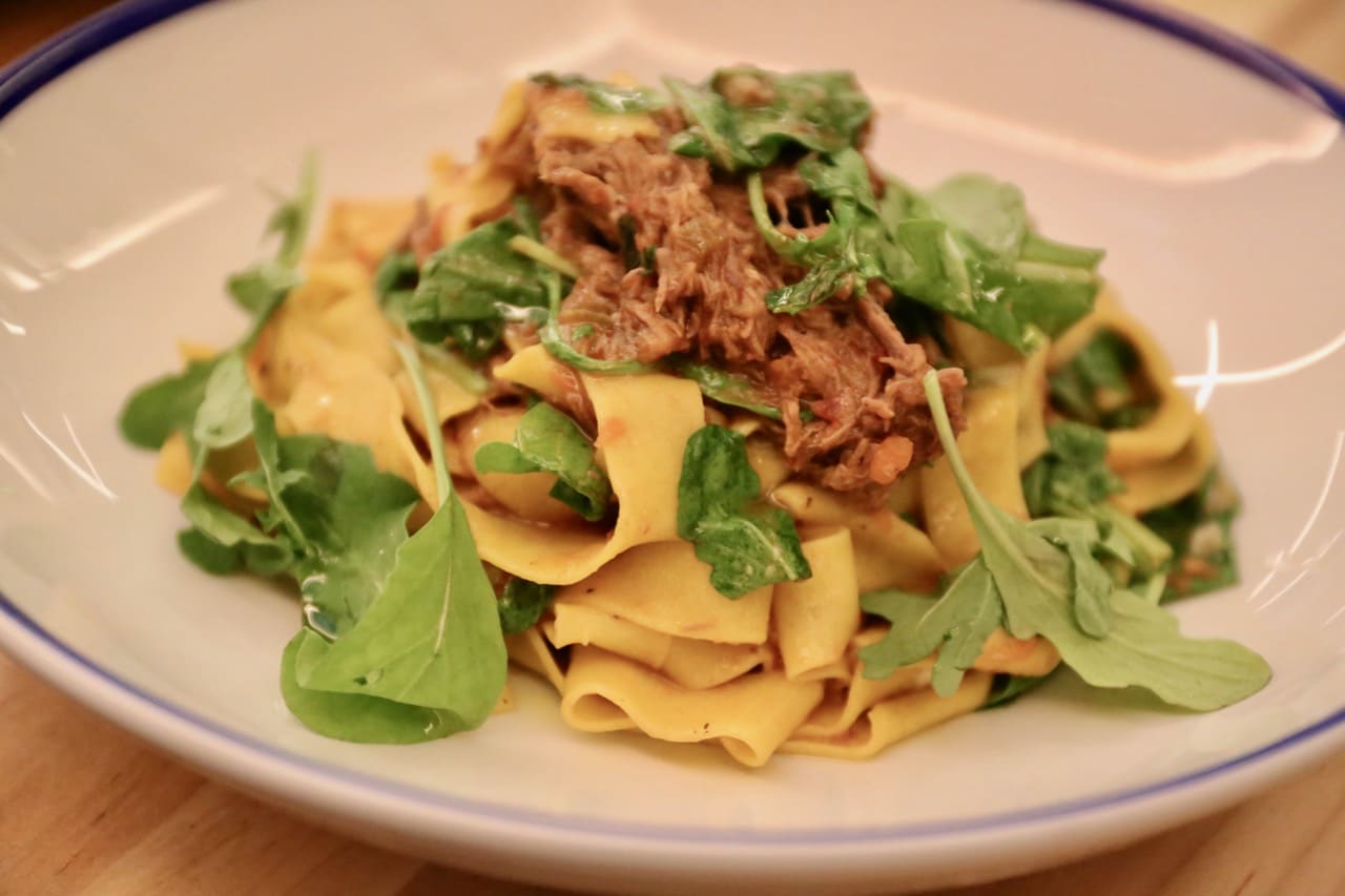 Amano Pasta: Tagliatelle with 24 hour cooked beef shoulder ragu, pork sausage, red wine, and majoram