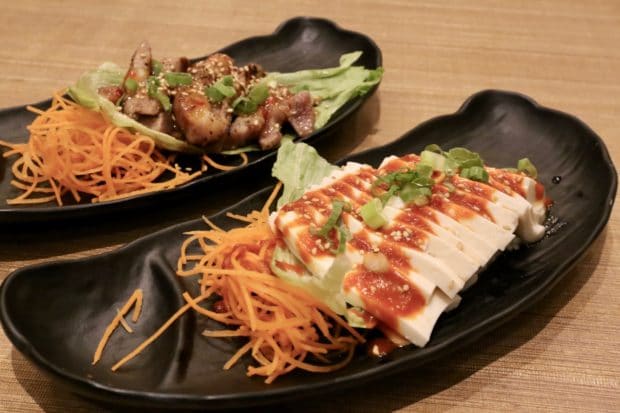 Korean Tofu Salad and Sweet Lemongrass Pork Loin at KaKa All You Can Eat Sushi Toronto.