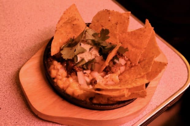 Corn Cheese Served with Tortilla Chips at Seoul Shakers
