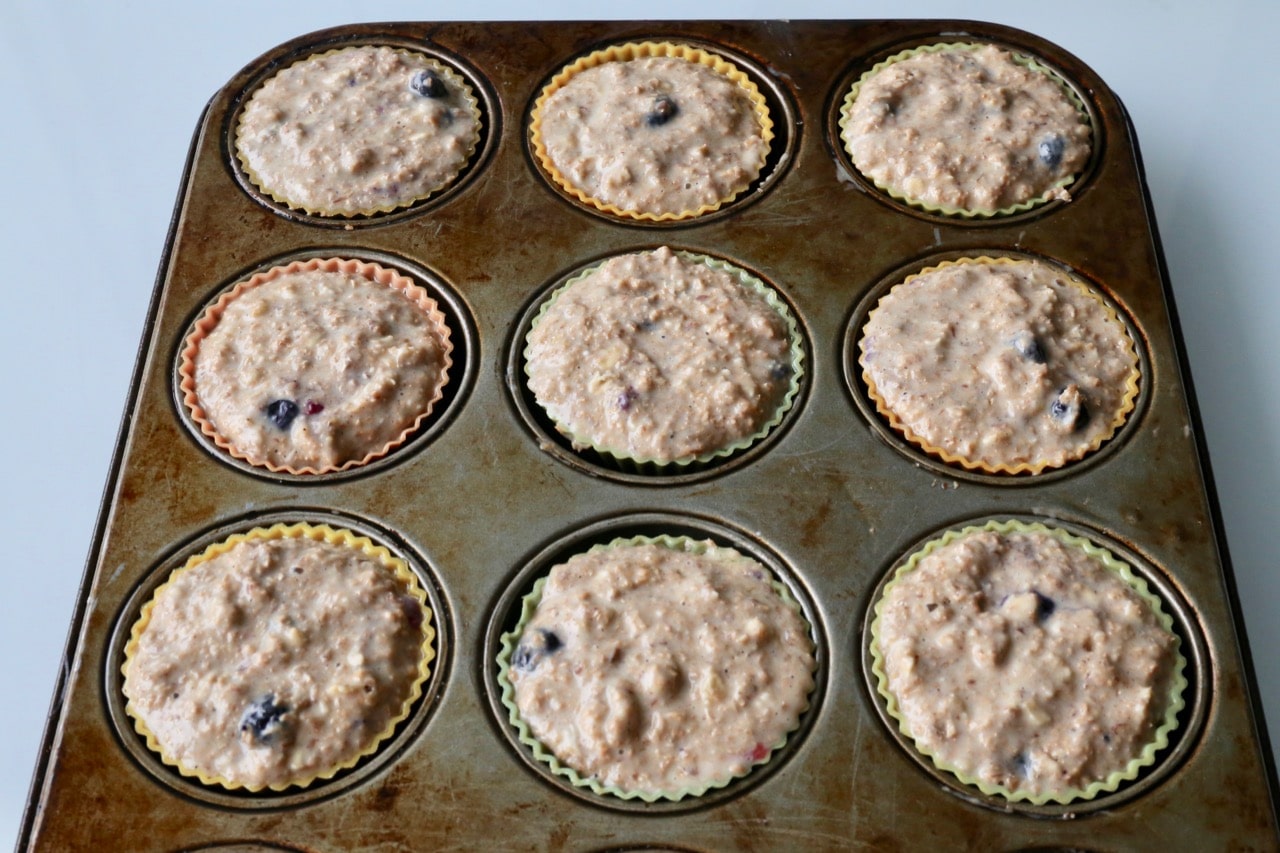 Blueberry Banana Muffins ready to pop in the oven.