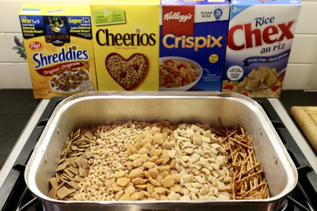 Shreddies, Cheerios, Crispix, Chex and Pretzels are the heart of every Nuts and Bolts Recipe.