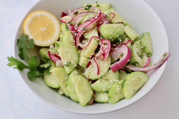A crunchy bowl of Chinese Cucumber Salad.