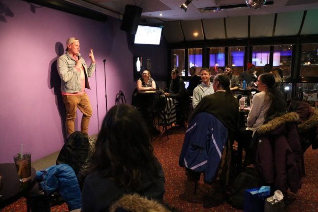 Toronto stand-up comic Andrew Johnston hosts Queer & Present Danger Open Mic at Pegasus on Church.