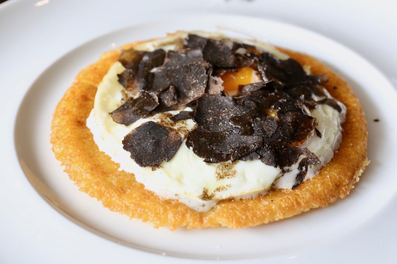 Buca Yorkville's brunch features Italian chickpea crepes with black truffle and fried egg.