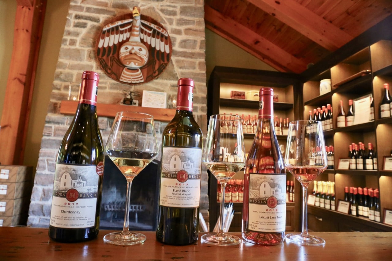 Fume Blanc, Estate Chardonnay and Locust Lane Rose at Hidden Bench Estate Winery.