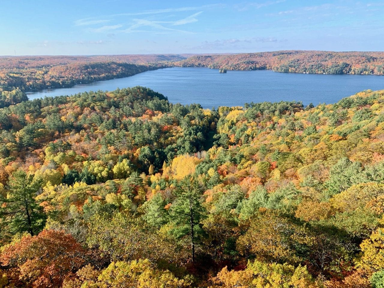 Colourful Autumn views in Muskoka from the Dorset Lookout Towers's Observation Deck.