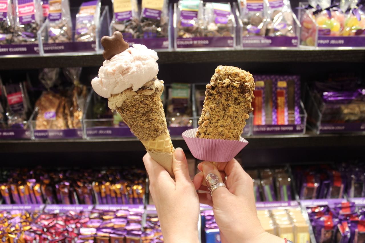 Purdys Chocolatier serves premium ice cream bars and cones for nut lovers.