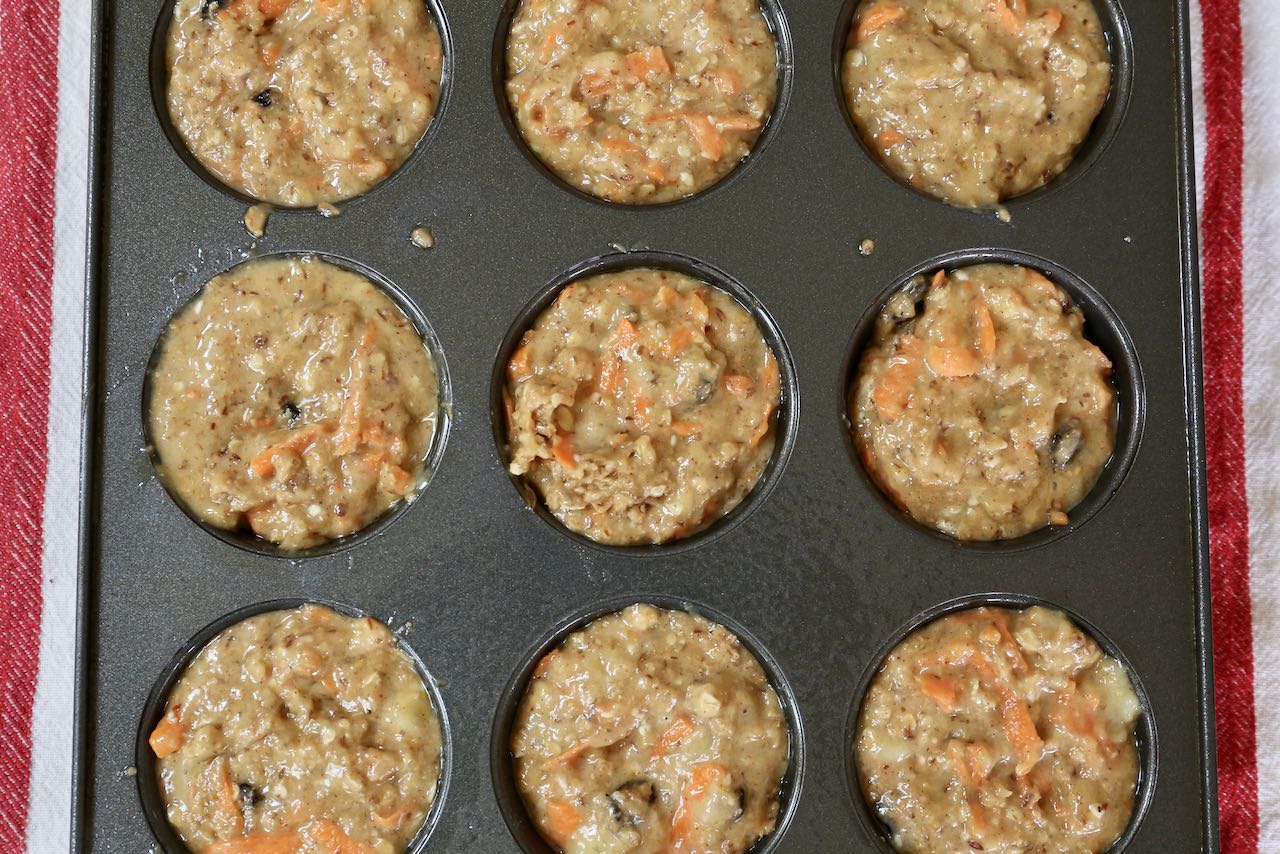 Banana Carrot Muffins ready to bake in the oven.