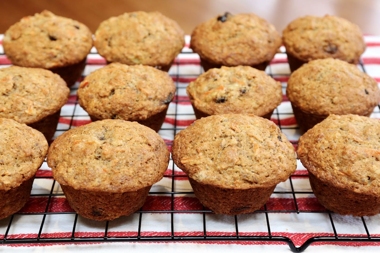 This recipe combines our two favourite sweet vegetarian muffins, banana and carrot.