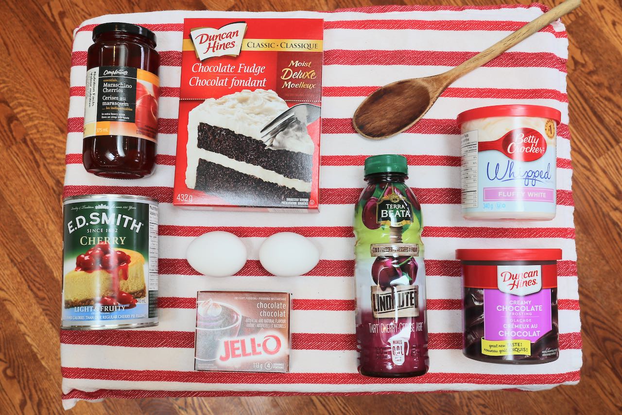 Ingredients you'll need to make easy cherry cupcakes at home.