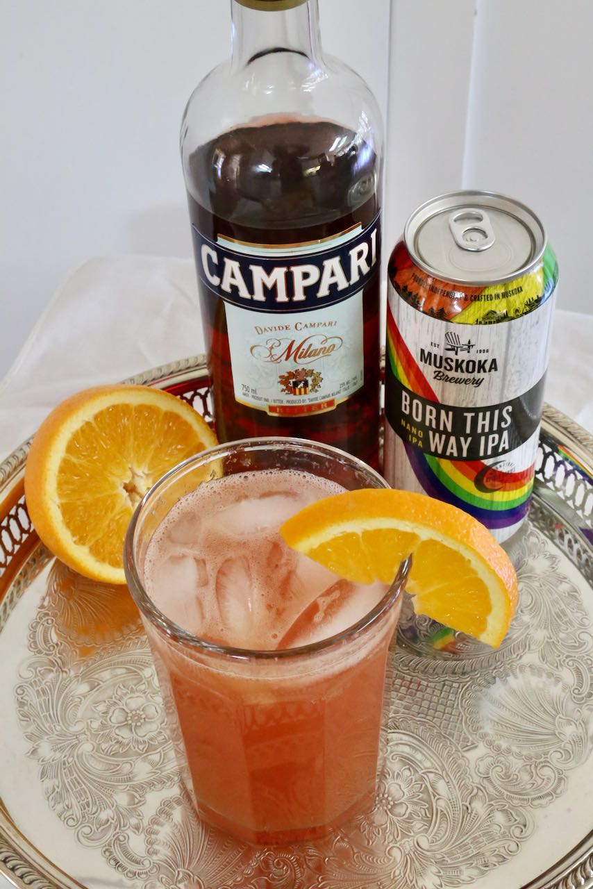 Campari IPA is a refreshing craft beer muddled gay Pride cocktail.