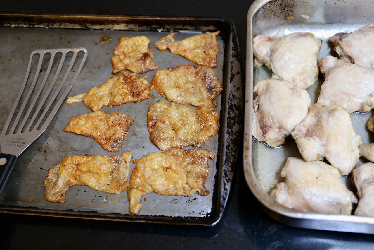 The best by-product from our recipe is crispy seasoned Chicken Cracklings.