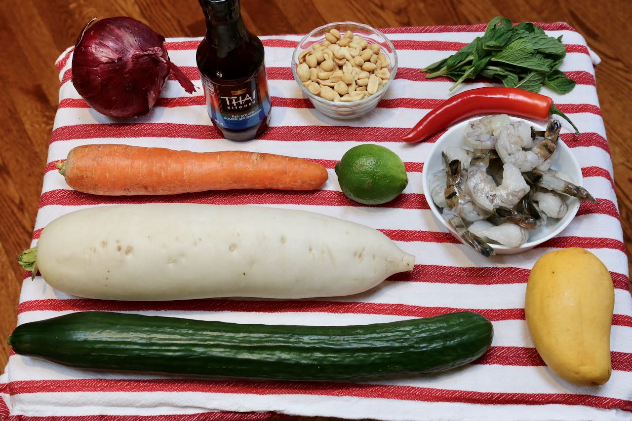 Ingredients you'll need to make easy Vietnamese Mango Salad.