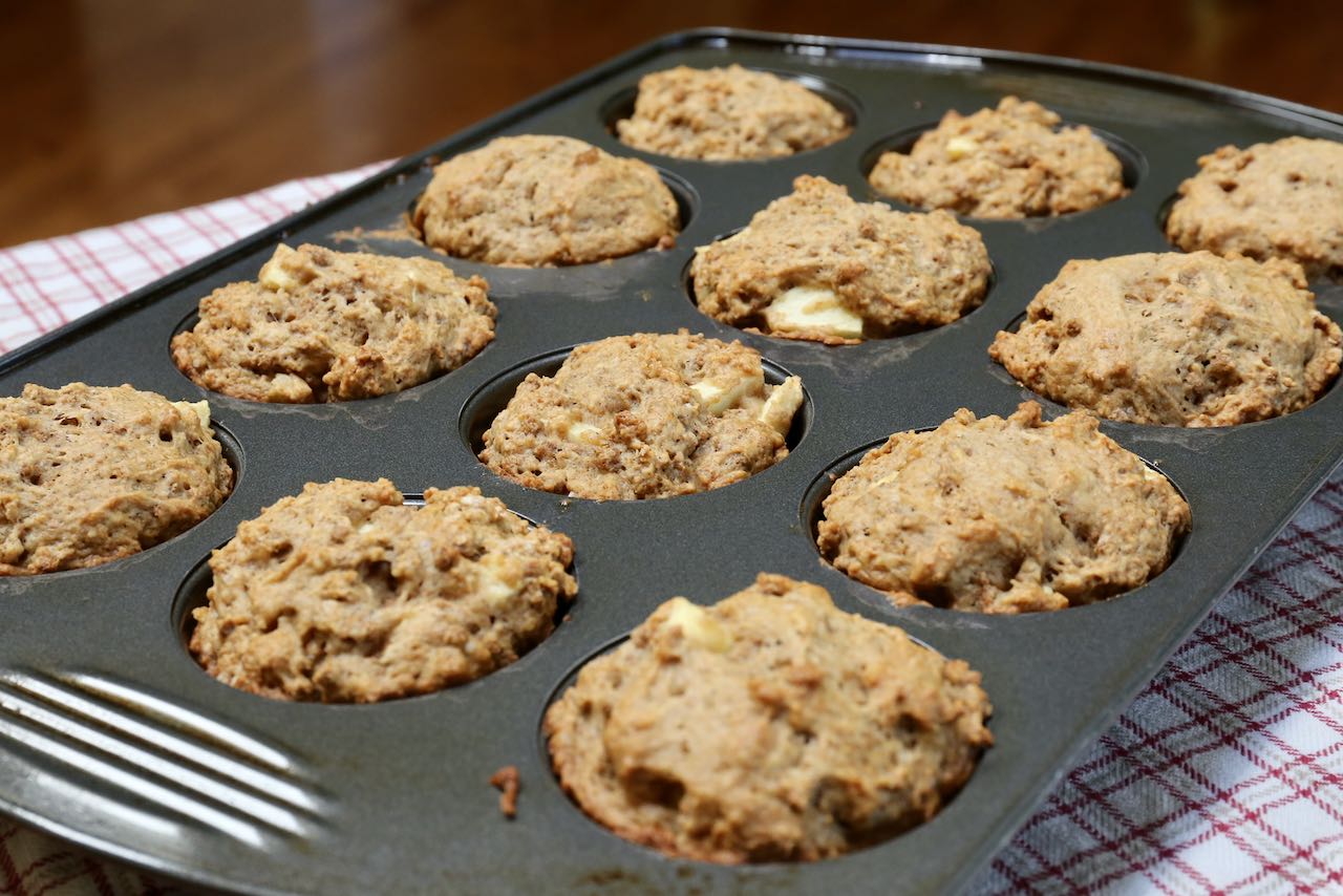 The Best Bran Muffins with Applesauce recipe features chunks of fresh apple.