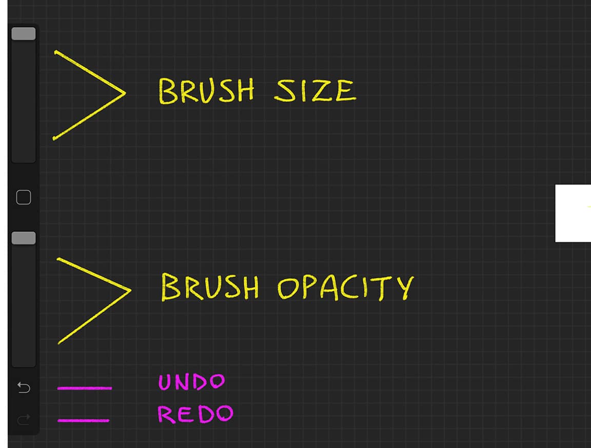 Procreate Tutorial: brush size and brush opacity sliders are also important tools.