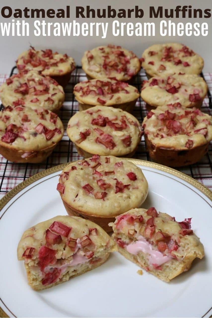 Healthy Rhubarb Muffins stuffed with Strawberry Cream Cheese