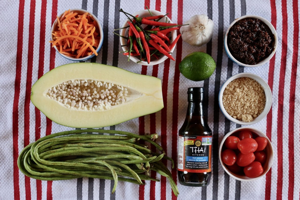 Ingredients you'll need to make Lao Papaya Salad.