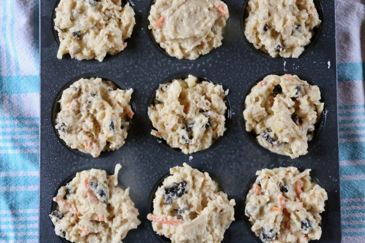 Fill batter into greased muffin tins.