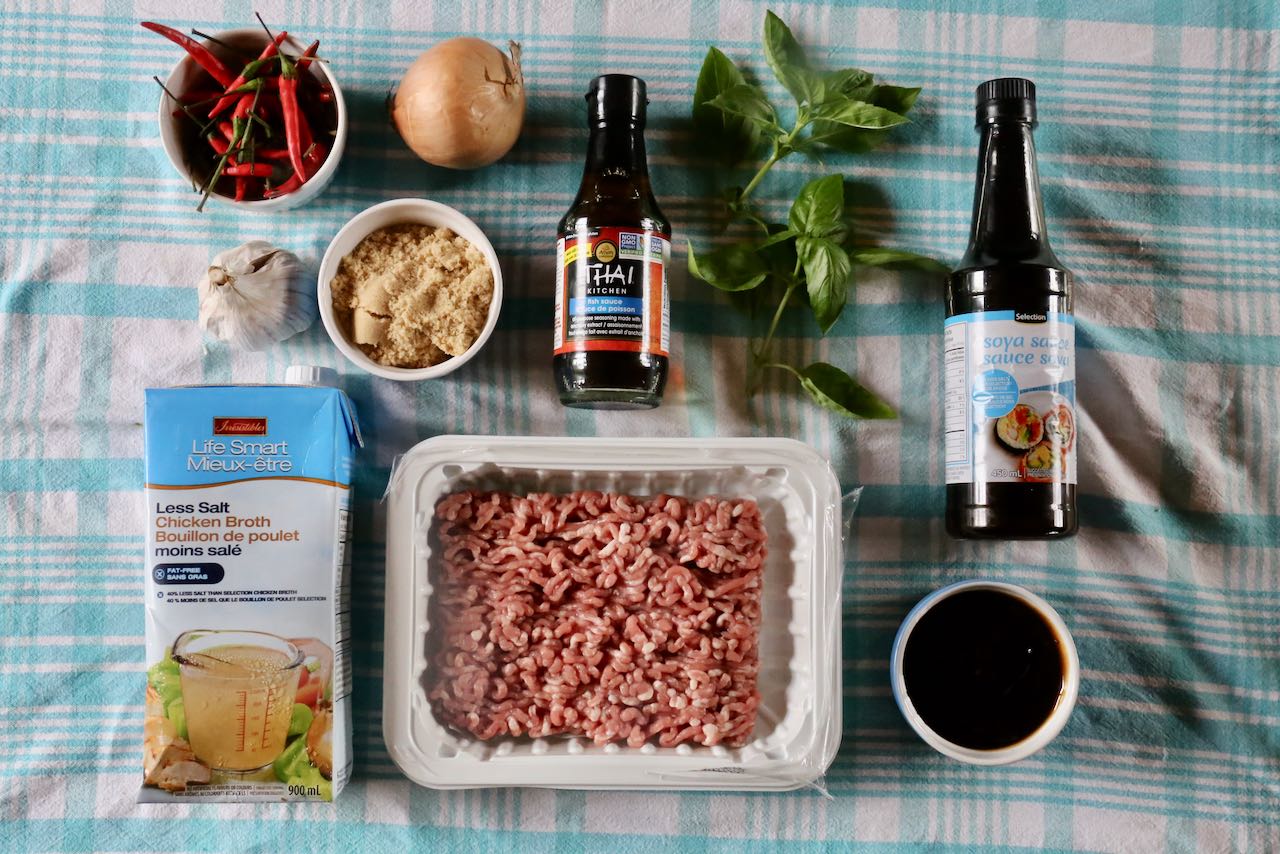 Ingredients you'll need to make Pad Kra Pao.