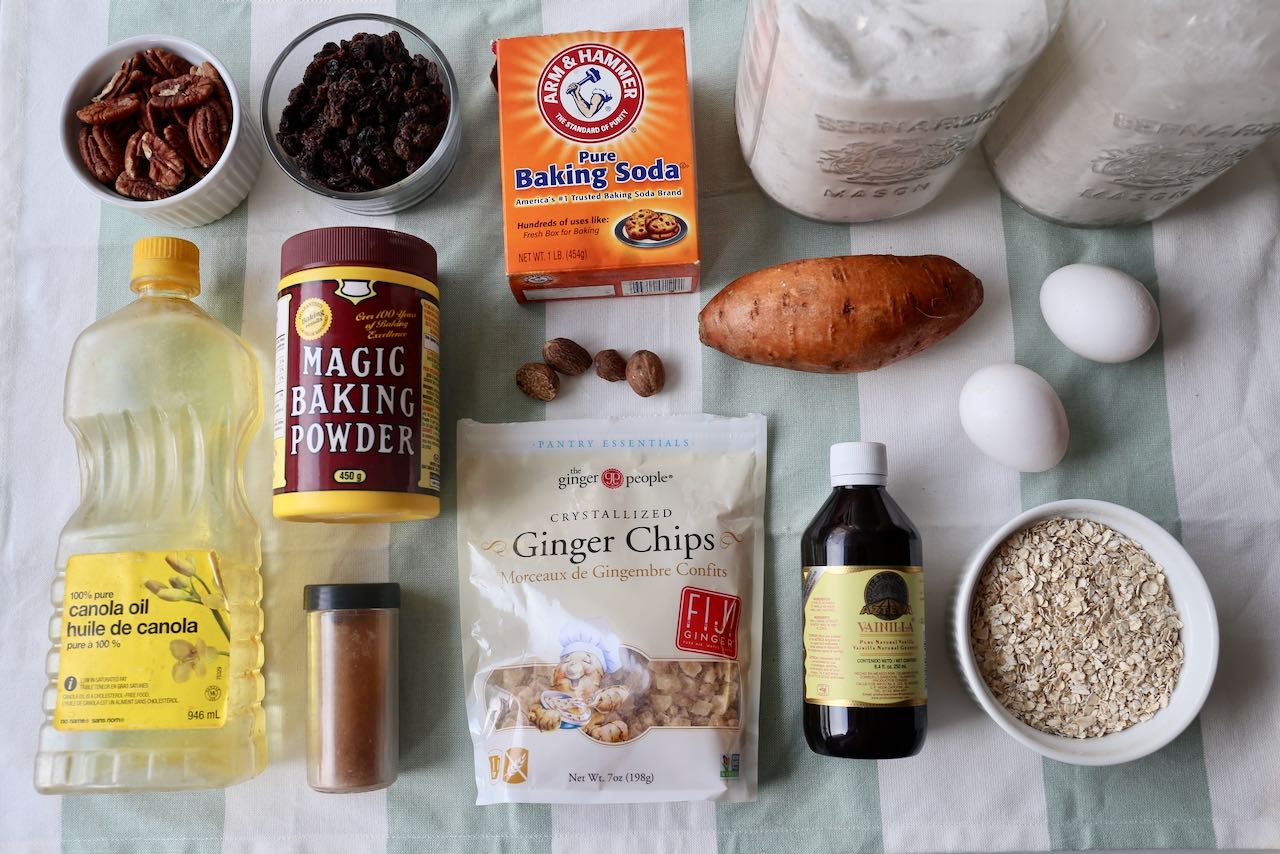 Ingredients you'll need to make our Sweet Potato Muffin Recipe.