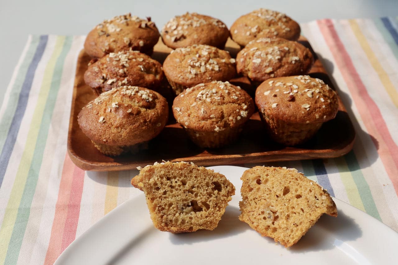 Serve quick & easy Banana Pumpkin Muffins with butter, cream cheese or ricotta.