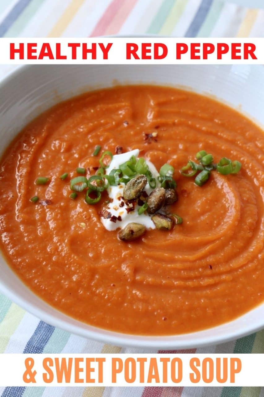 Save our Roasted Sweet Potato and Red Pepper Soup recipe to Pinterest!