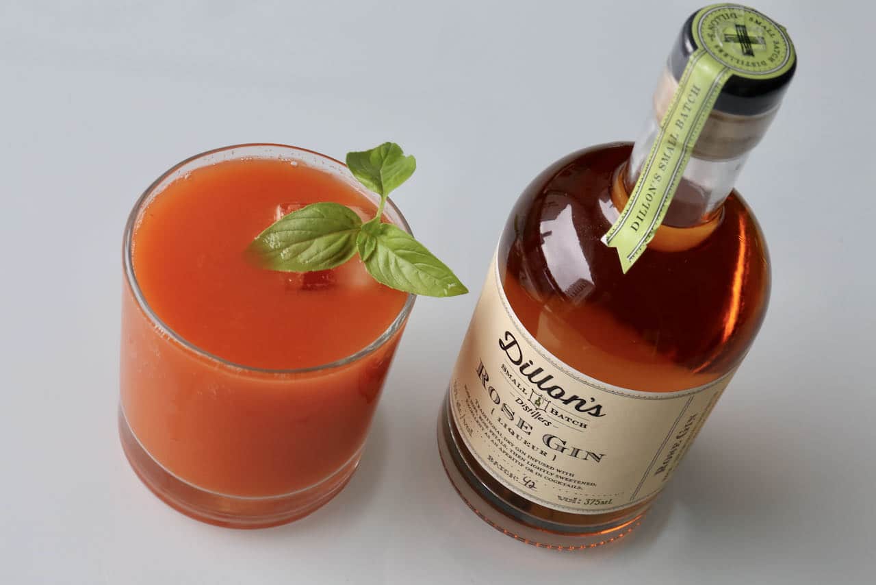 Dillon's Rose Gin pours an orange colour and offers a romantic perfume aroma.