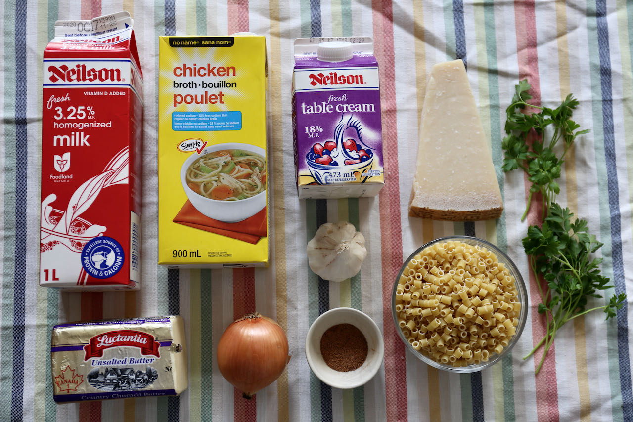Ingredients you'll need to make our Parmesan Ditalini Soup recipe.