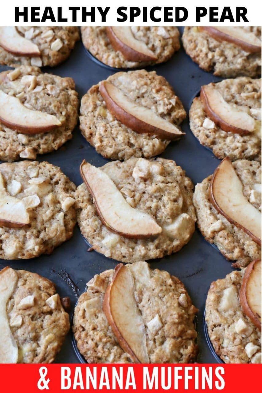 Save our Ginger Spiced Banana Pear Muffins recipe to Pinterest!