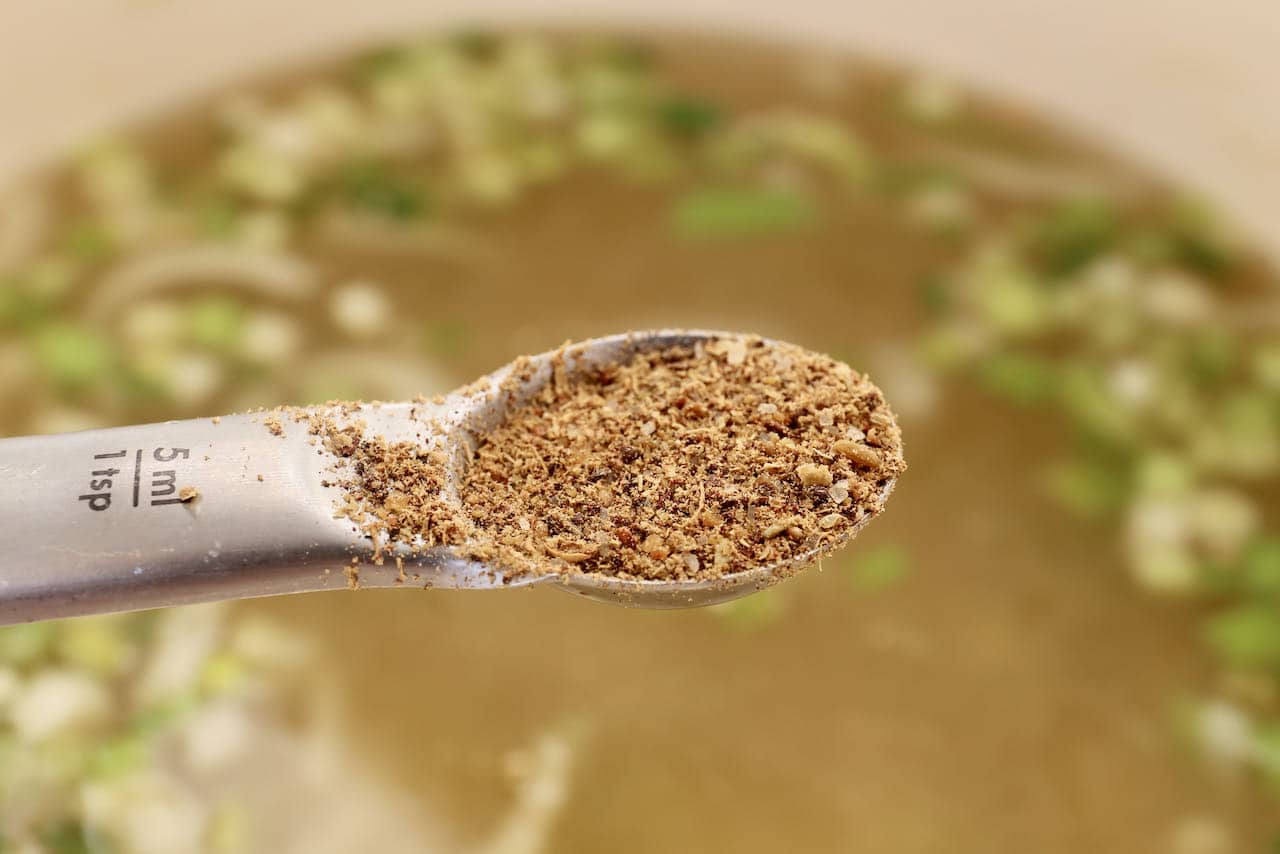 Ginger Garlic Soup broth is flavoured with Chinese Five Spice.