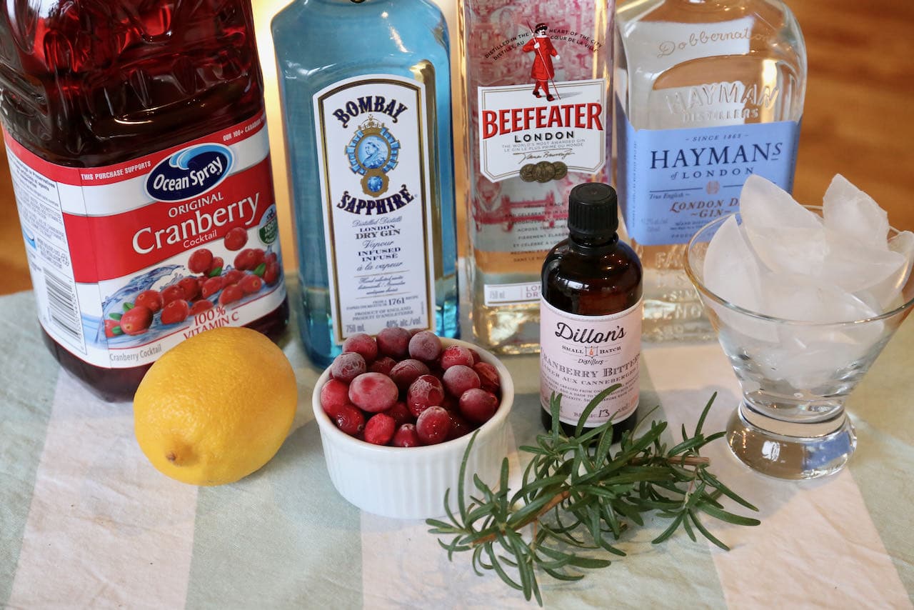 Ingredients you'll need to make our festive Gin and Cranberry Juice recipe.