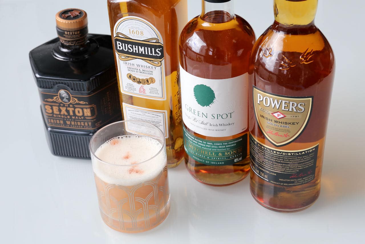 Our Whiskey Sour cocktail can be made with any premium Irish whiskey like Jameson, The Sexton, Bushmills, Green Spot or Powers.
