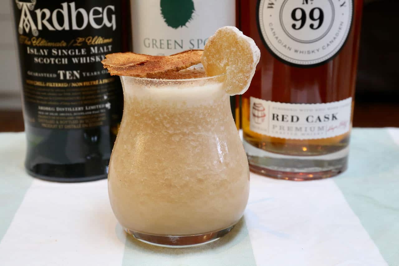 Our festive Pear Cocktail features a frothy egg white foam dusted with ground nutmeg.