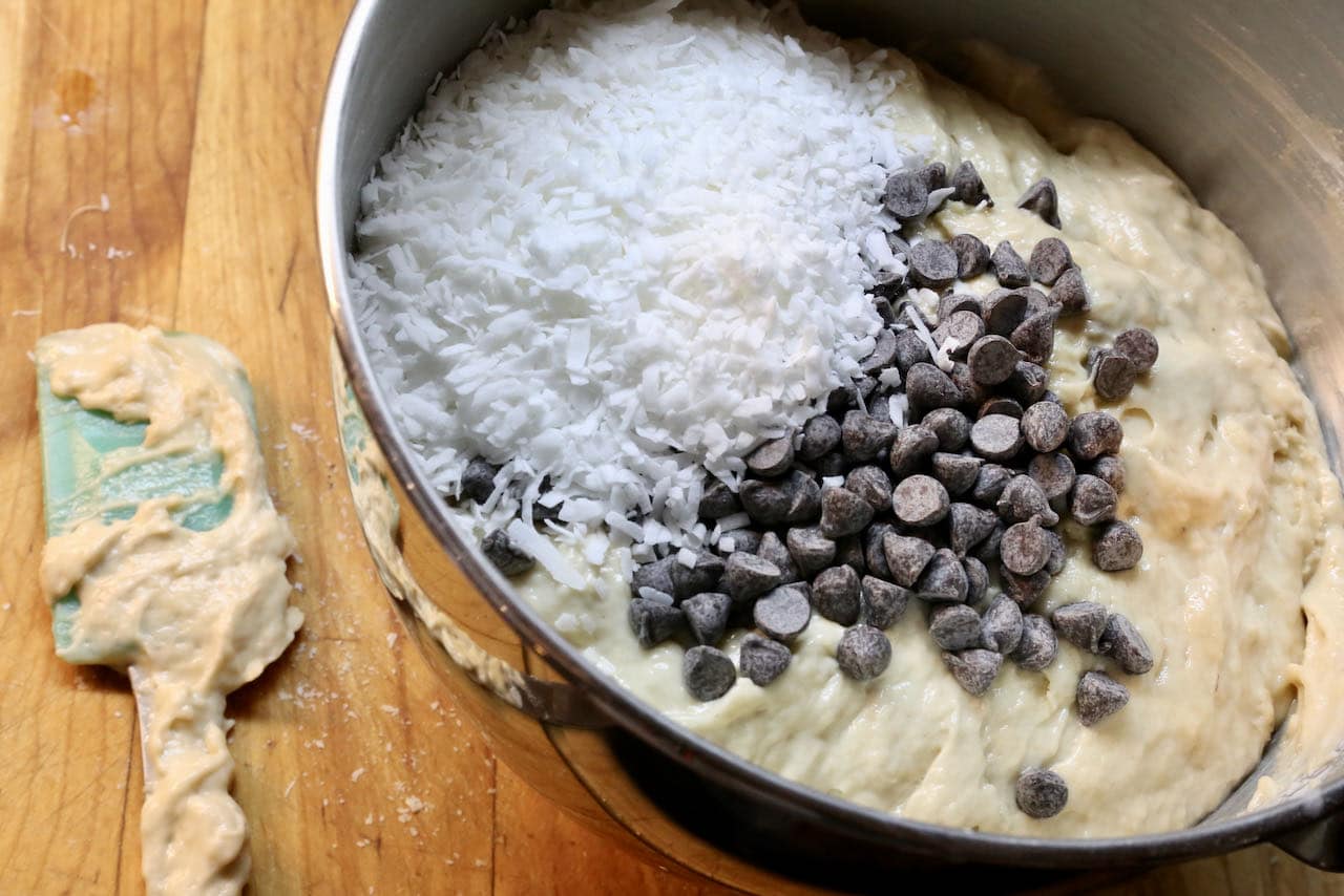 Combine Caribbean Banana Bread ingredients in a mixing bowl to create a smooth cake batter.