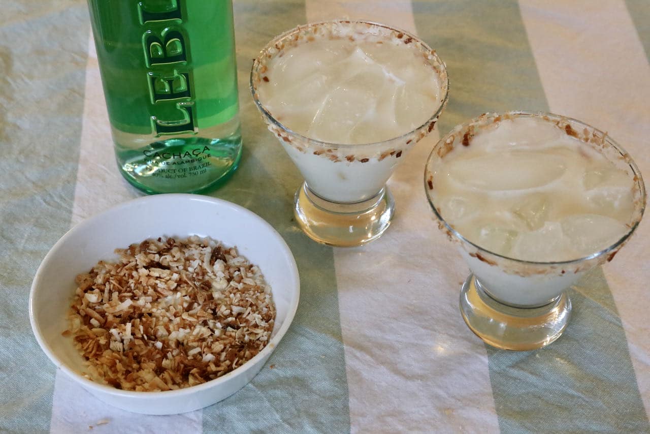 Our easy Batida de Coco recipe features a toasted coconut rim.