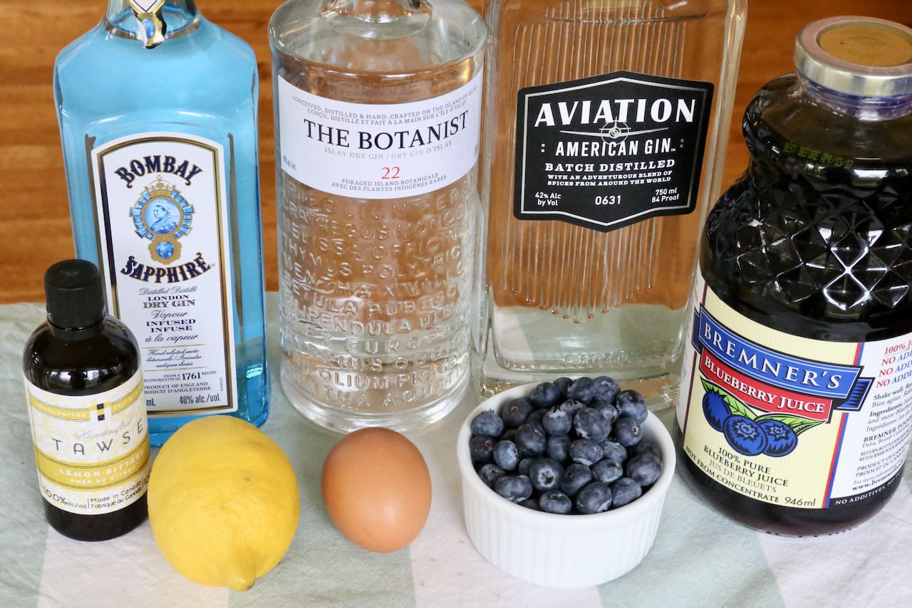 Ingredients you'll need to make our fresh Sour Blueberry Gin Cocktail recipe.