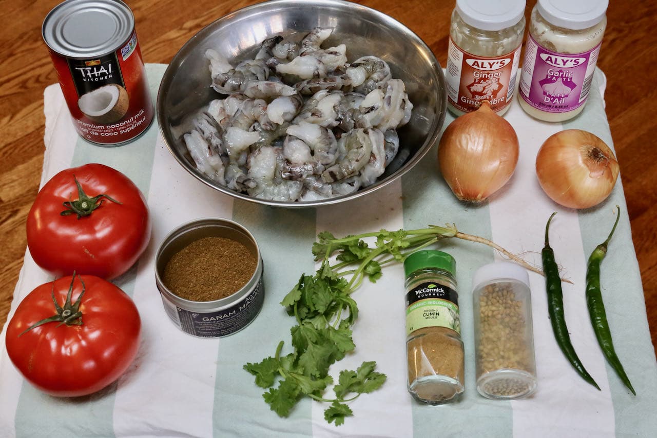 Chingri Malai Curry ingredients.