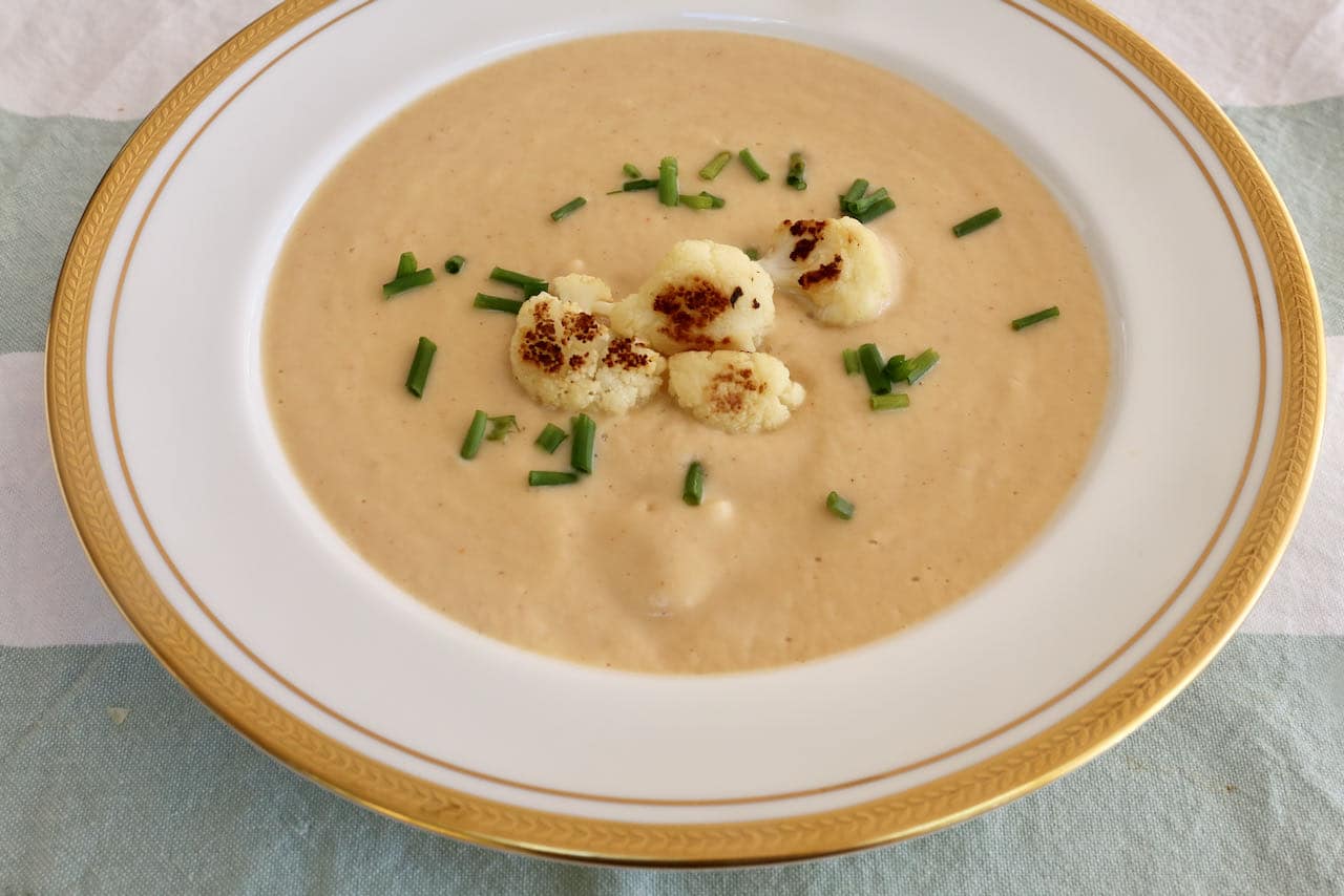 This Vegan Cauliflower Soup is popular at Christmas and Thanksgiving dinner.
