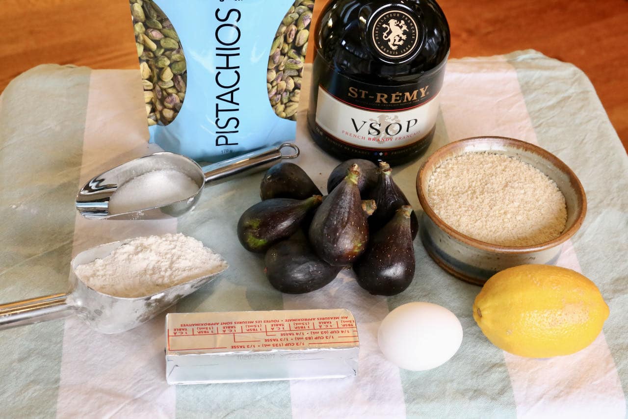 French Fig & Pistachio Tartlets recipe ingredients.