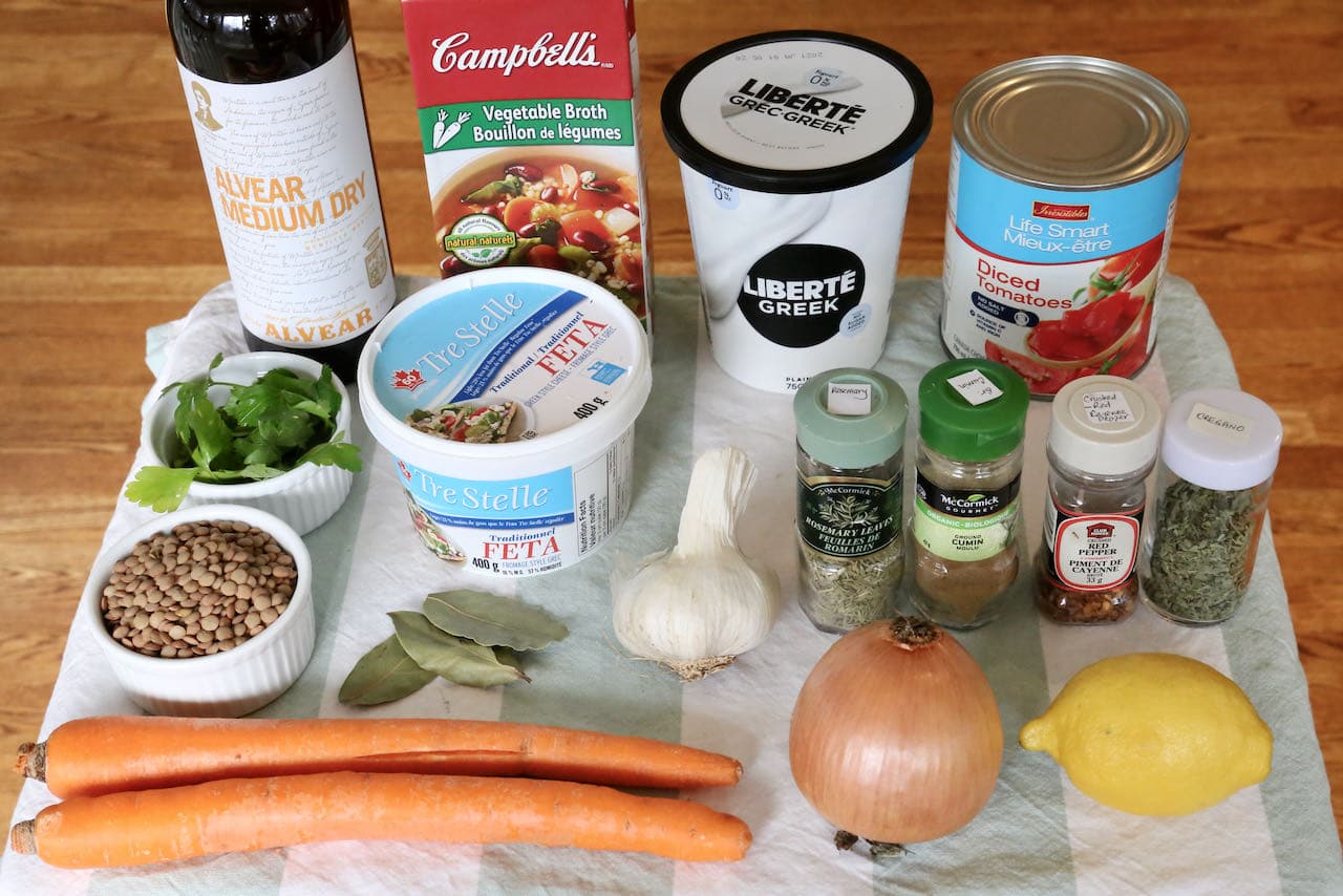 Ingredients you'll need to make our Greek Lentil Soup recipe.