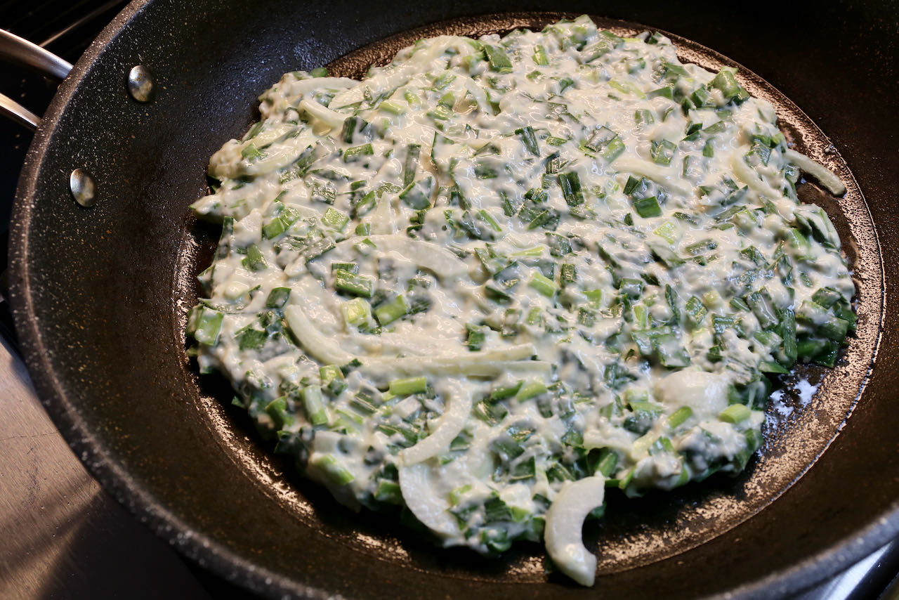 Cook each Korean Chive Pancake in a large nonstick skillet.