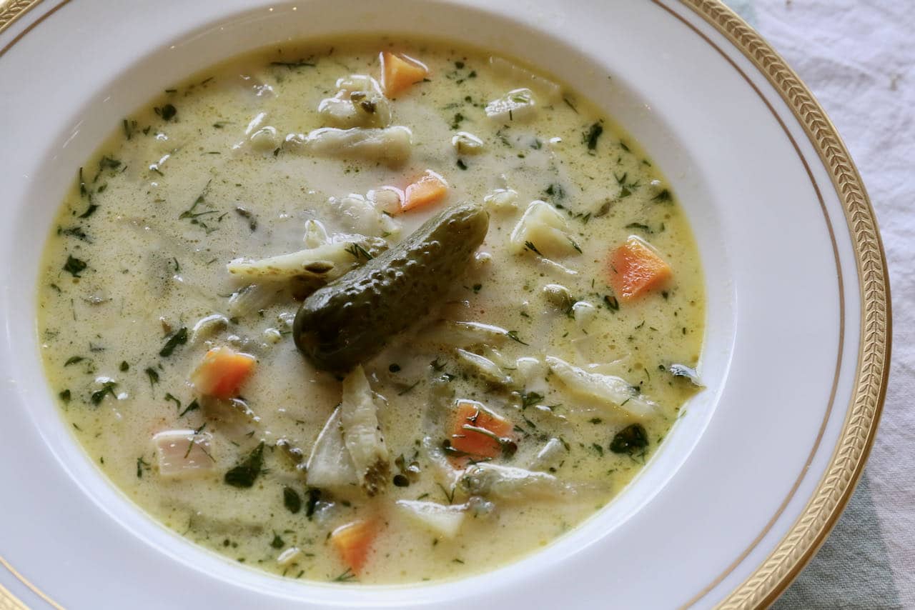 Ogorkowa Zupa is a tangy and creamy dill pickle soup from Poland.