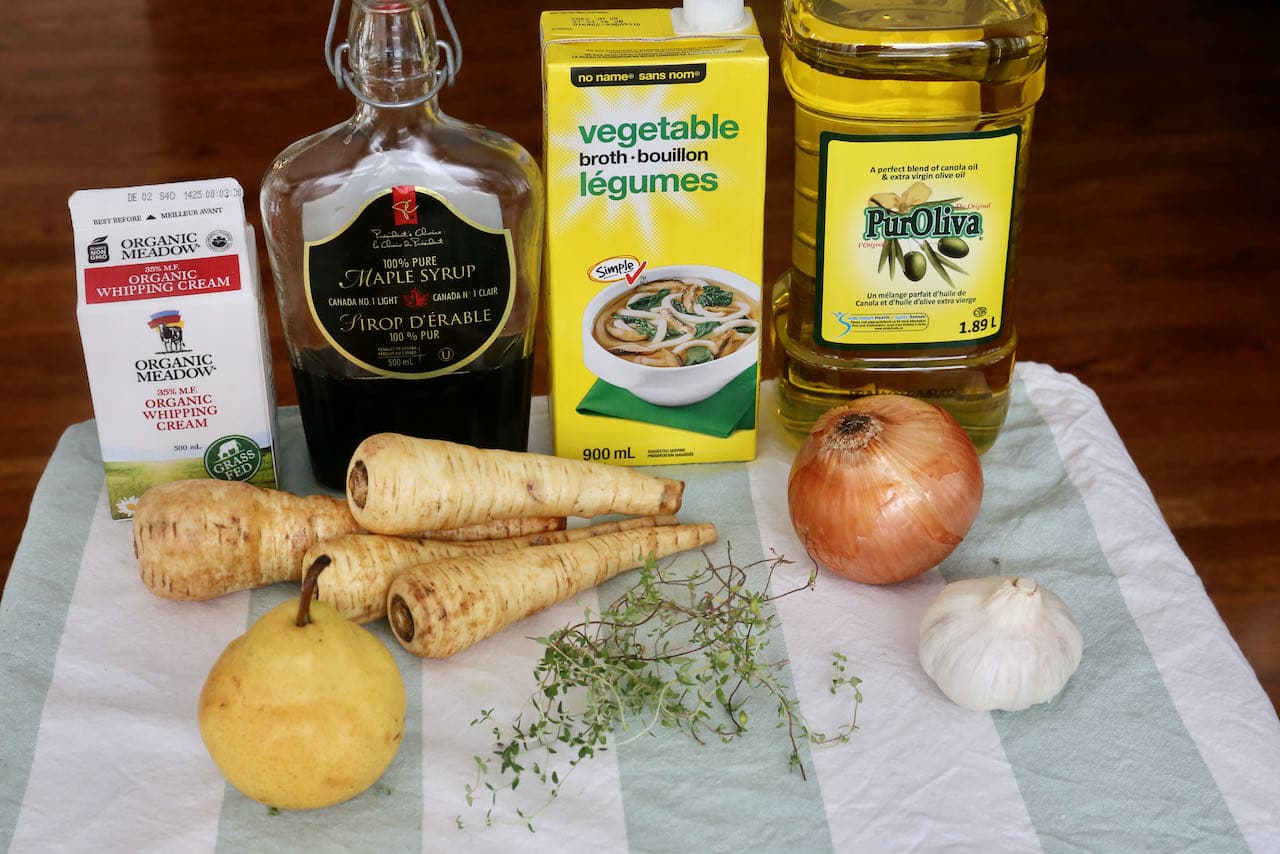 Ingredients you'll need to make our Parsnip and Pear Soup recipe.
