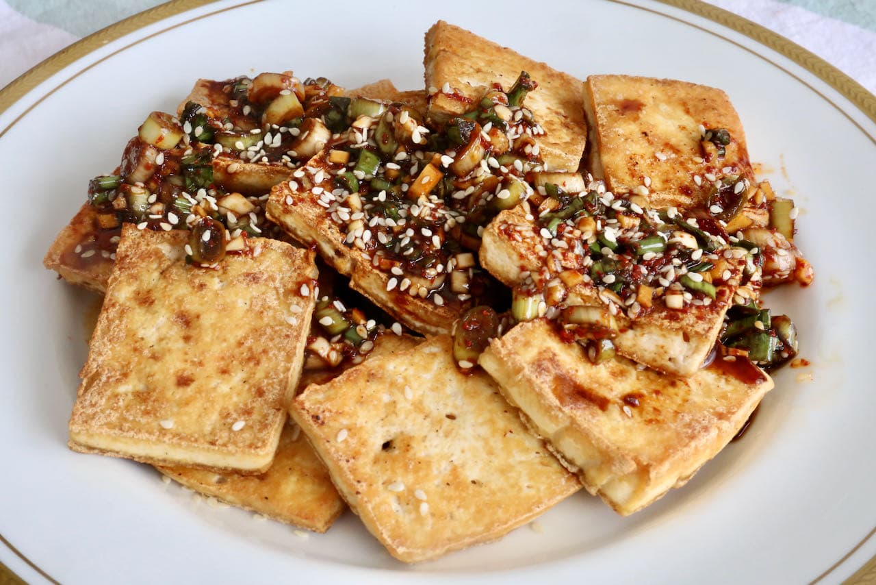 Fried Korean Tofu is a quick & easy appetizer or vegan main course dish. 