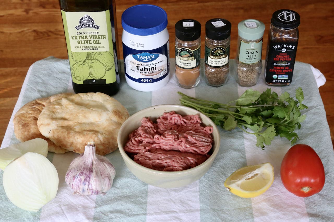 Homemade Middle Eastern Arayes recipe ingredients.