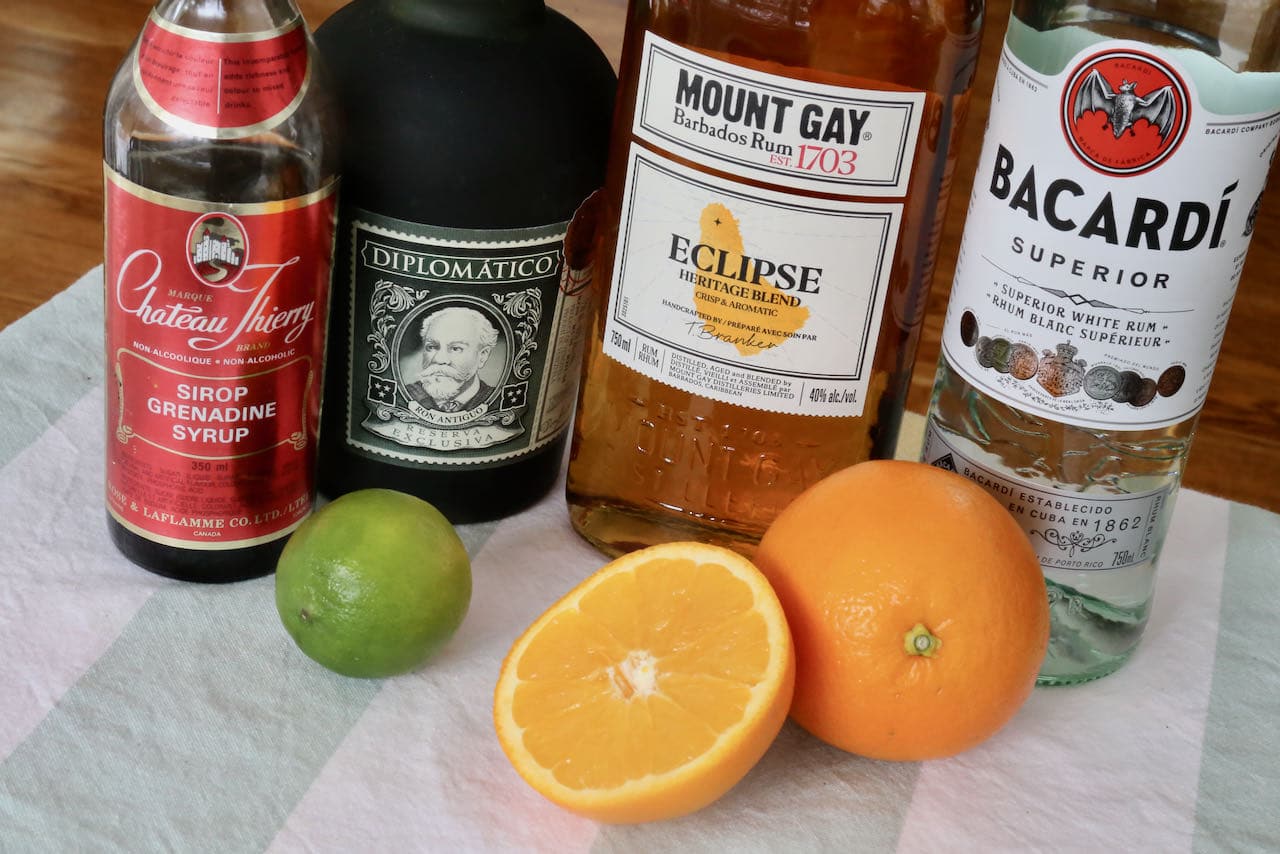 Rum and Orange Juice cocktail ingredients.