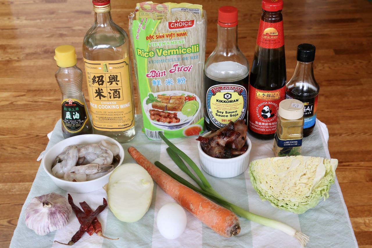 Traditional Mei Fun Noodles recipe ingredients.