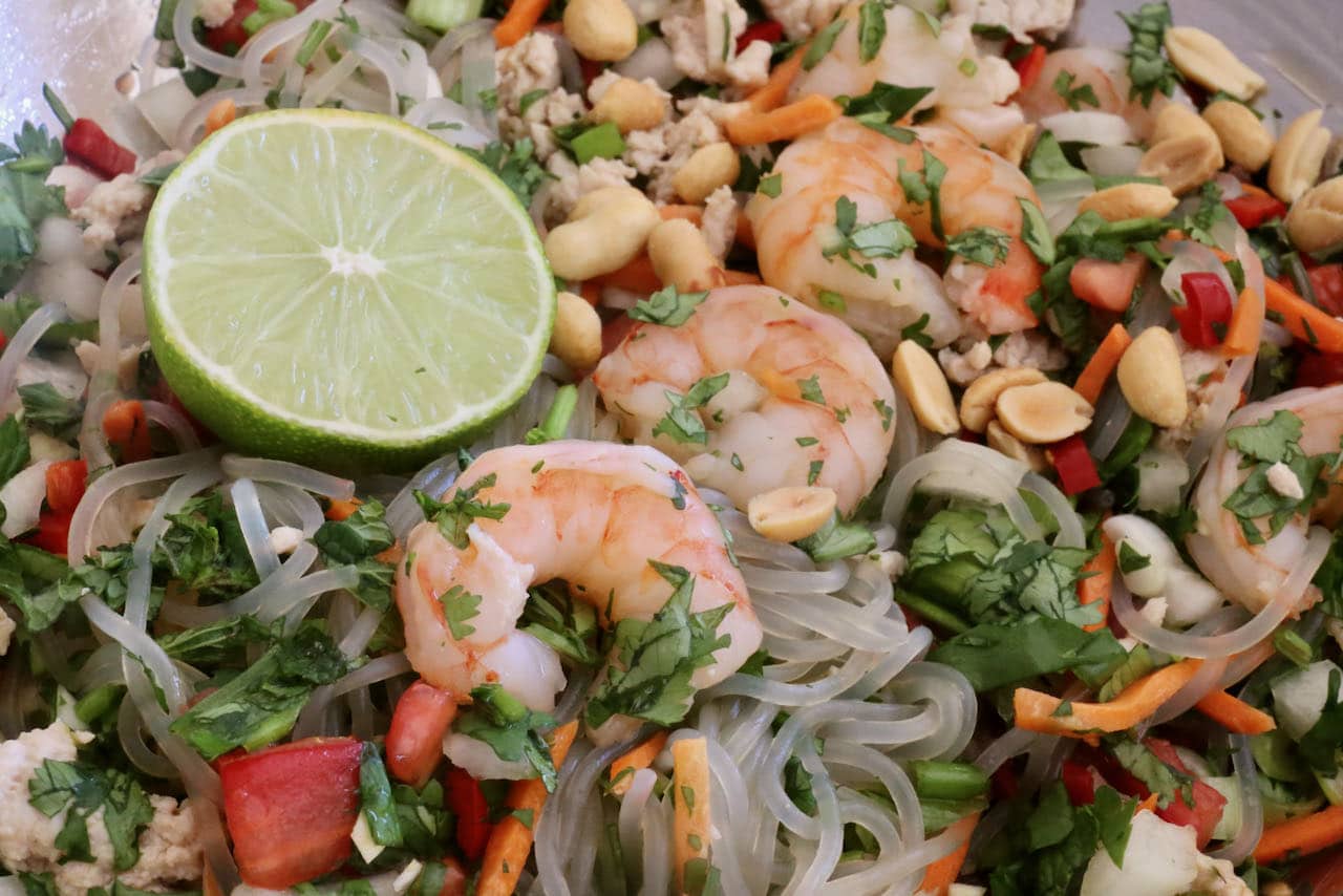 Classic Yum Woon Sen features shrimp or prawns and fresh lime juice.