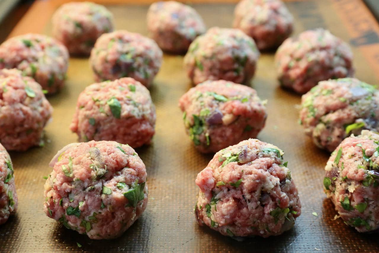 Roll minced beef mixture into ping-pong sized meatballs. 