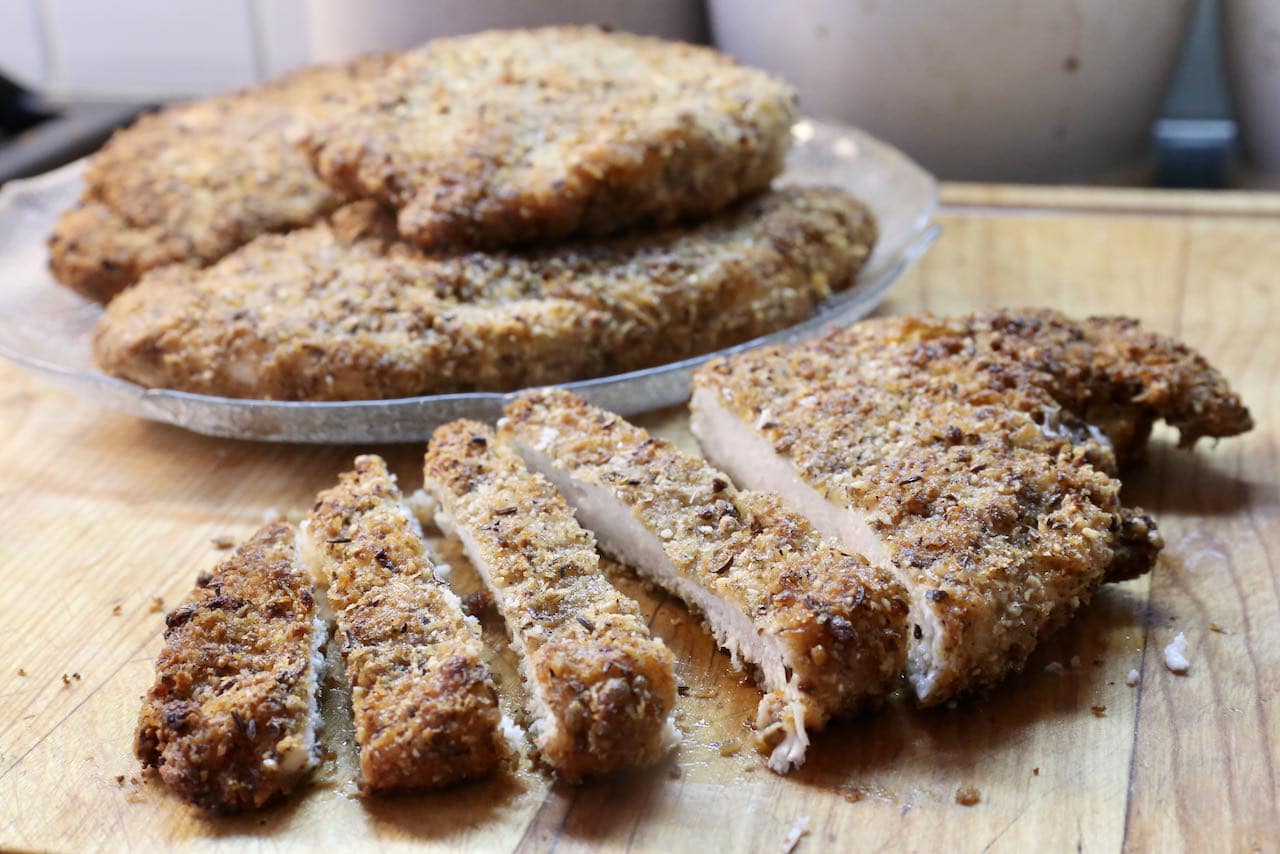 Dukkah Crusted Chicken is crispy on the outside and moist on the inside. 